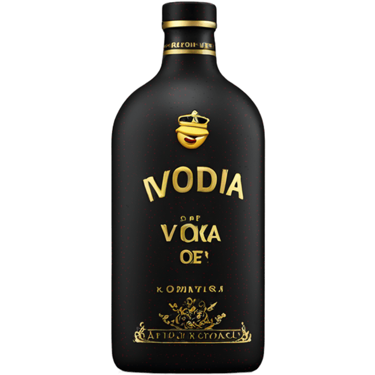 High and slim Black Matt bottle of Vodka with golden letters deluxe emoji