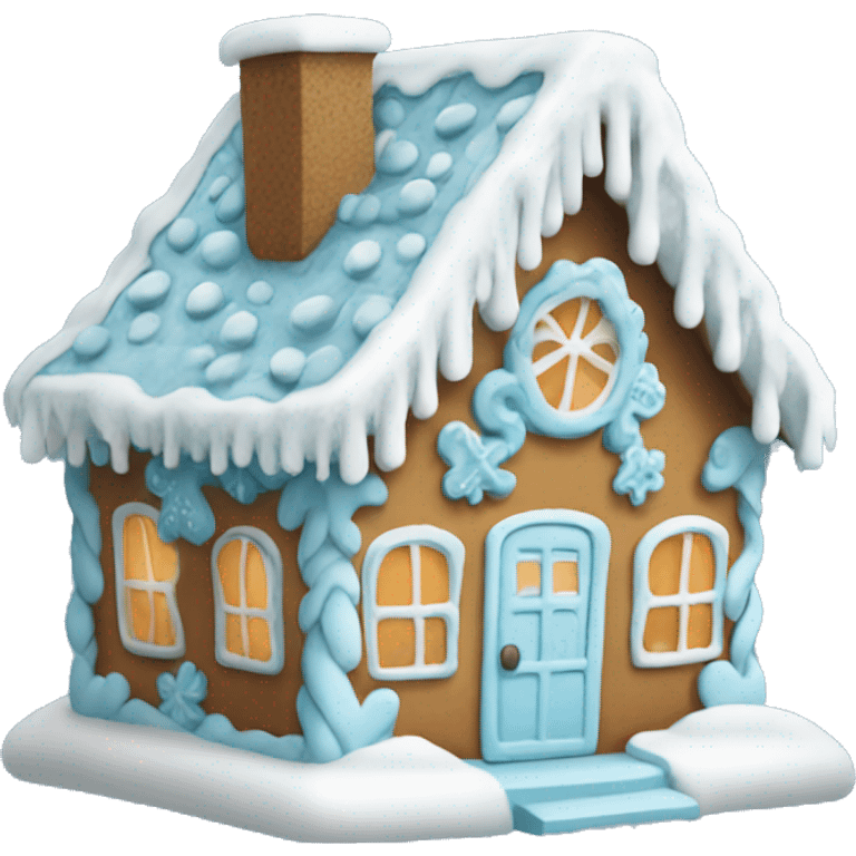 Cosy light blue gingerbread house  emoji