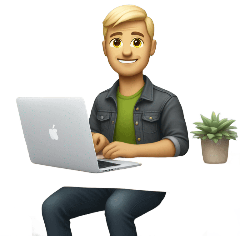 white-skinned male product designer sitting with macbook emoji