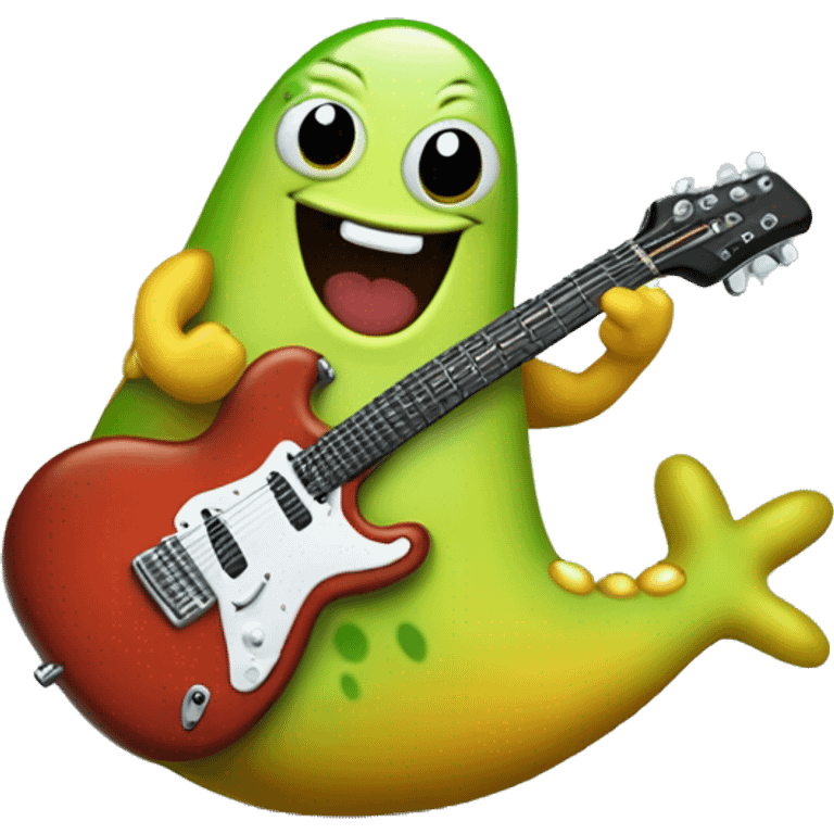 Happy slimy slug playing electric guitar emoji