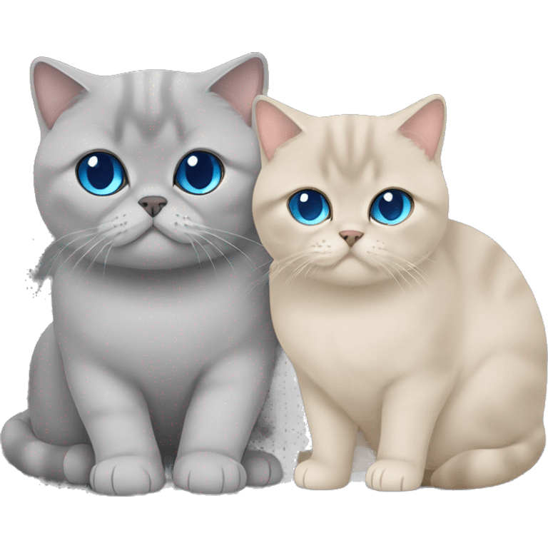 Beige british shorthair with blue eyes cuddling with a grey Scottish fold  emoji