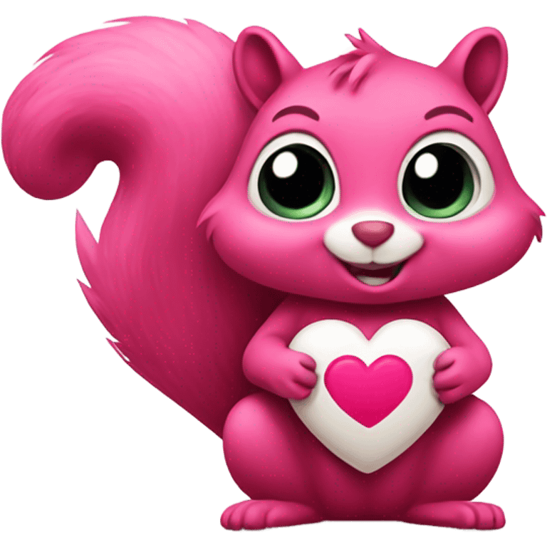 pink squirrel holding a poop emoji heart emoji