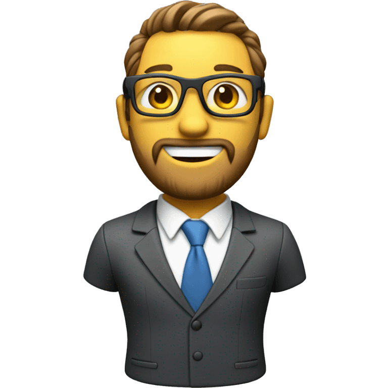 smiling ai male assistant 3d with glasses and beard. dressed in a suit and tie emoji