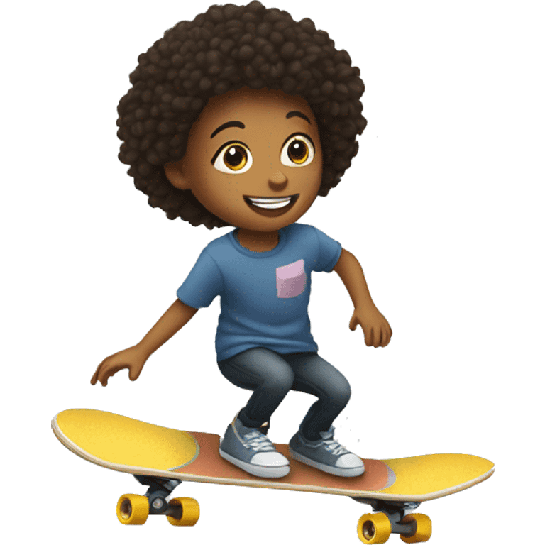 A young person on a skateboard is pushed by another emoji