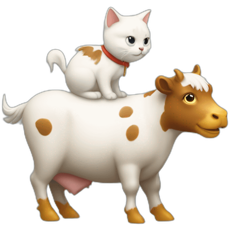 Un chat sur une vache sur une poule emoji