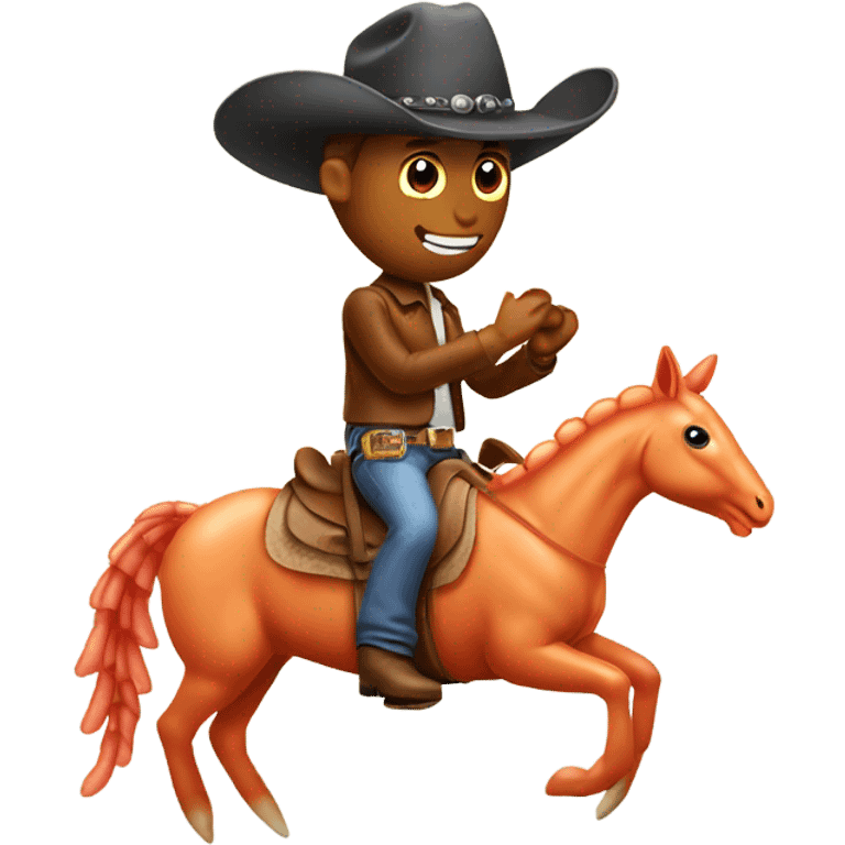 shrimp wearing a cowboy hat riding in a horse emoji