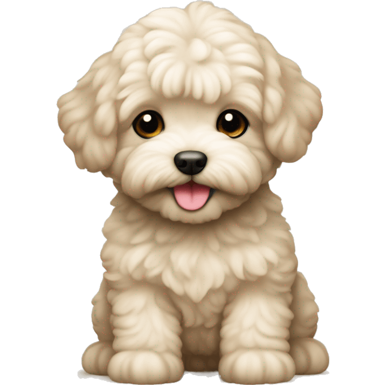 Puppy breed Maltipoo, color is light beige (crème), smiling  emoji