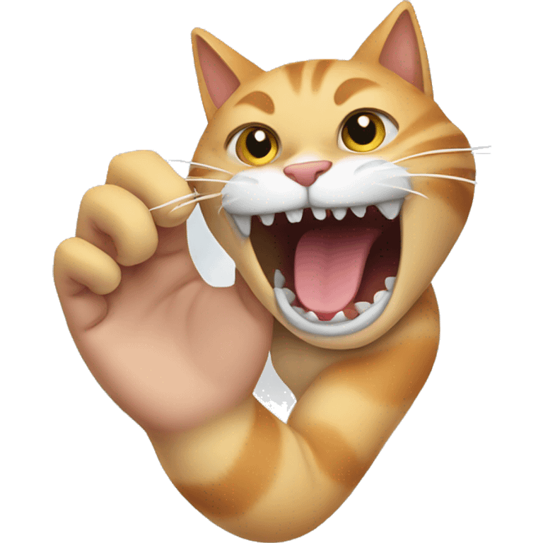 Cat biting a hand emoji