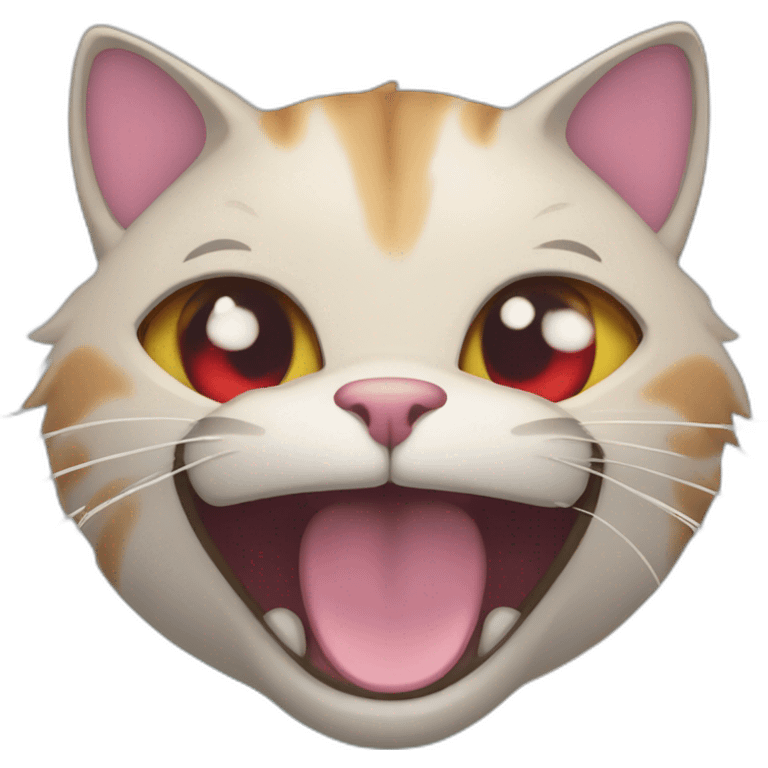 Cat, laughing, red eyes, blue tongue, rainbow furr emoji