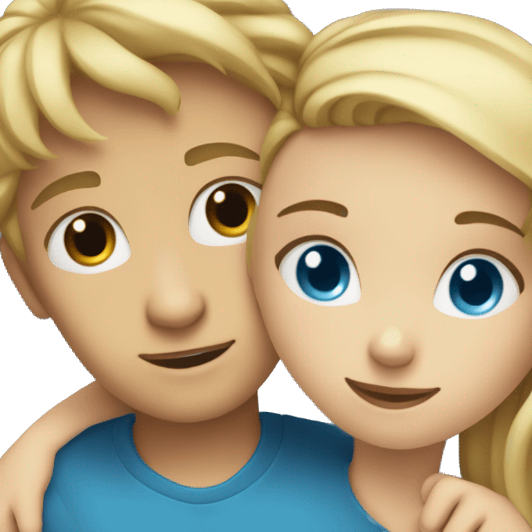 blonde girl with blue eyes and a boy with brown hair hugging  emoji