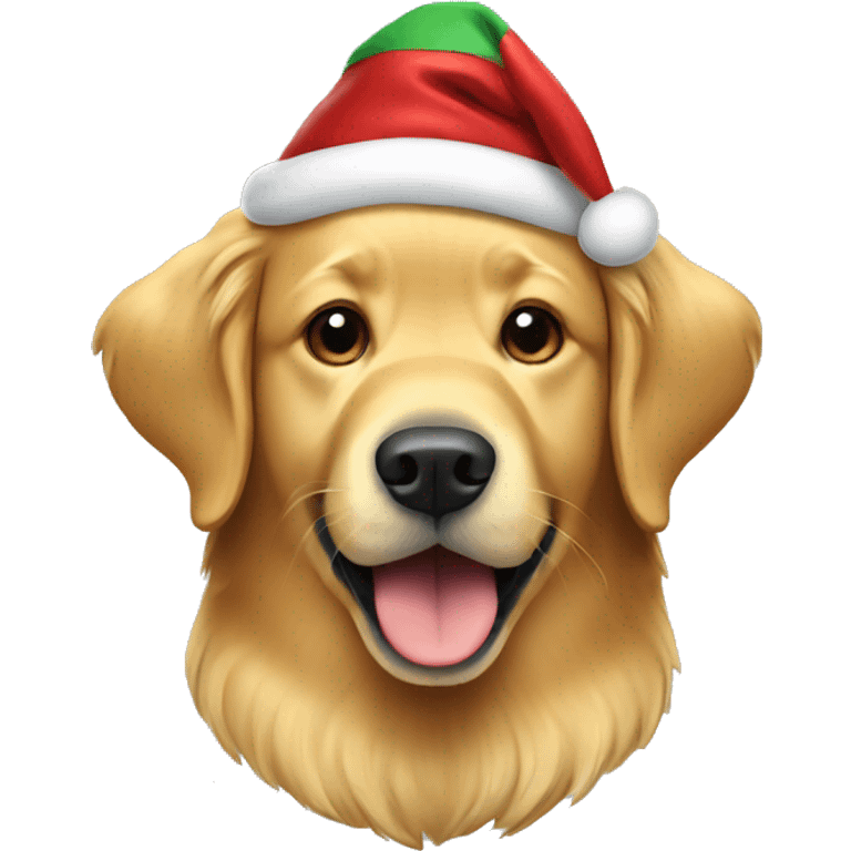 Golden retriever wearing christmas hat emoji