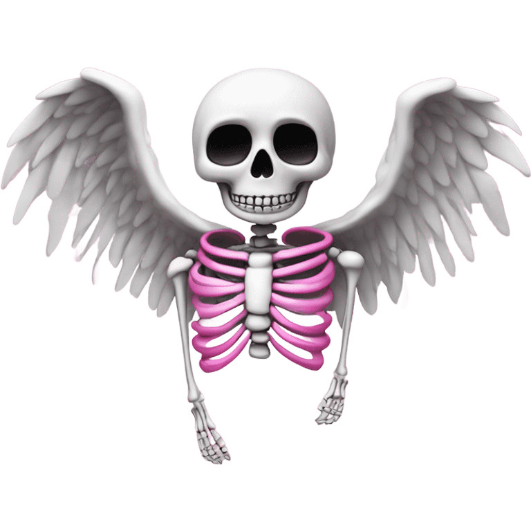 Skeleton with large pink angel wings cover in white sparkly clouds  emoji