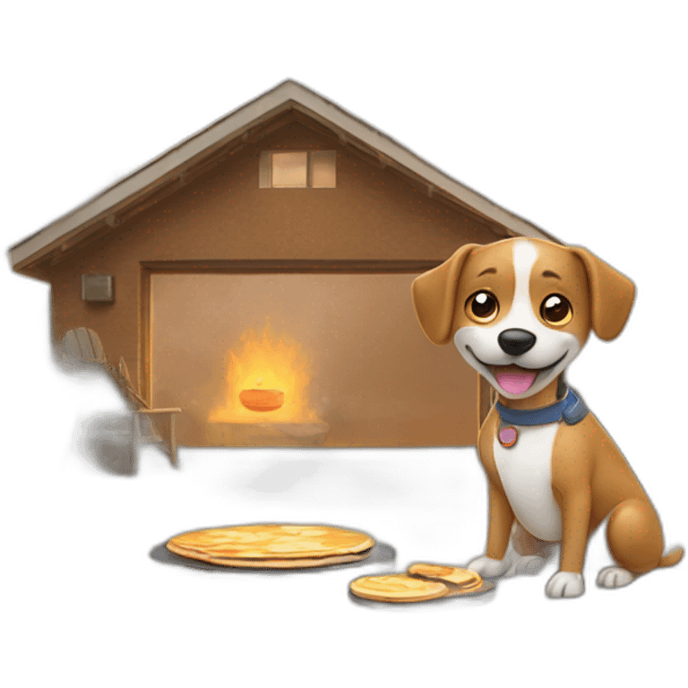 Dog cooking pancakes outside in the garage emoji