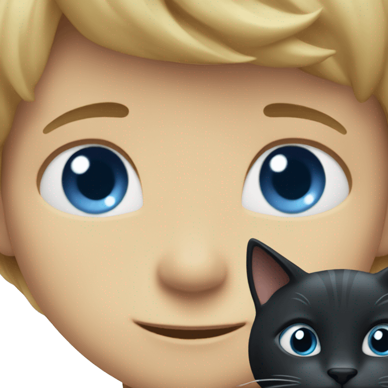 smiling boy with blue eyes with dark cat  emoji