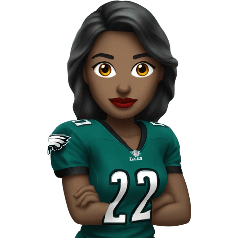  White female dark hair red lips wearing Philadelphia Eagles jersey emoji