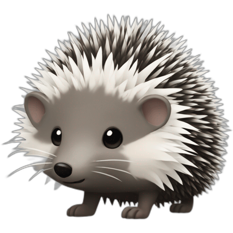 Hedgehog dark gray quills one black ear one white ear different colored ears full body emoji