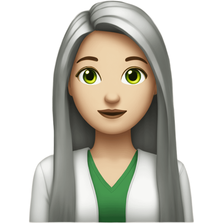 A brunette girl with white skin, with green eyes, stright hair, tall ang glamourus emoji