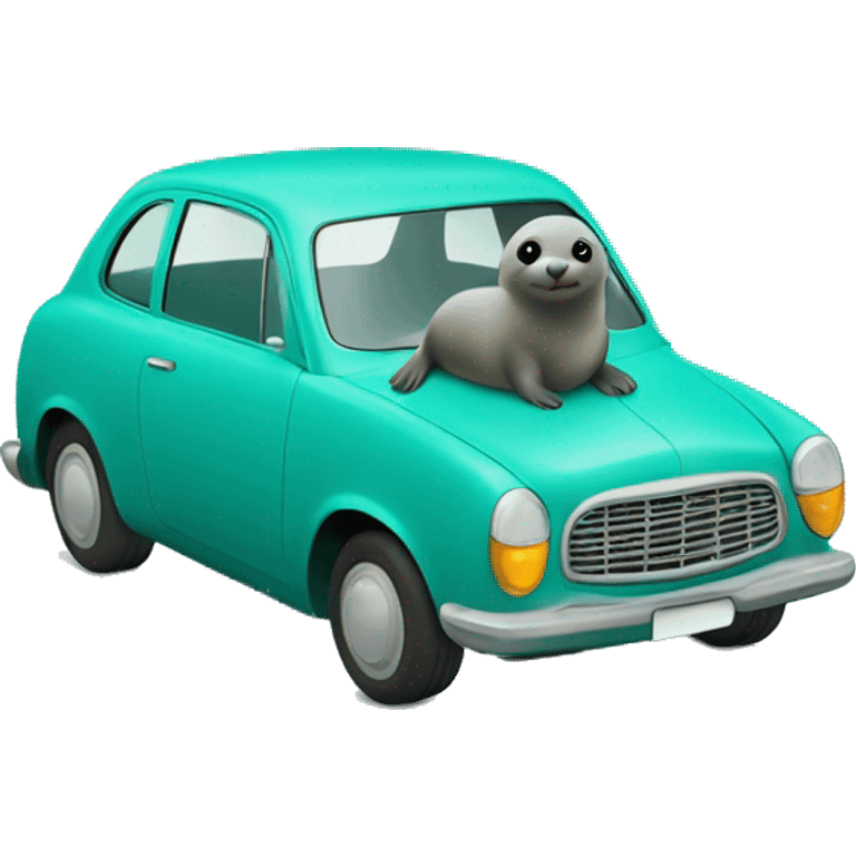 teal seal sitting in teal car emoji