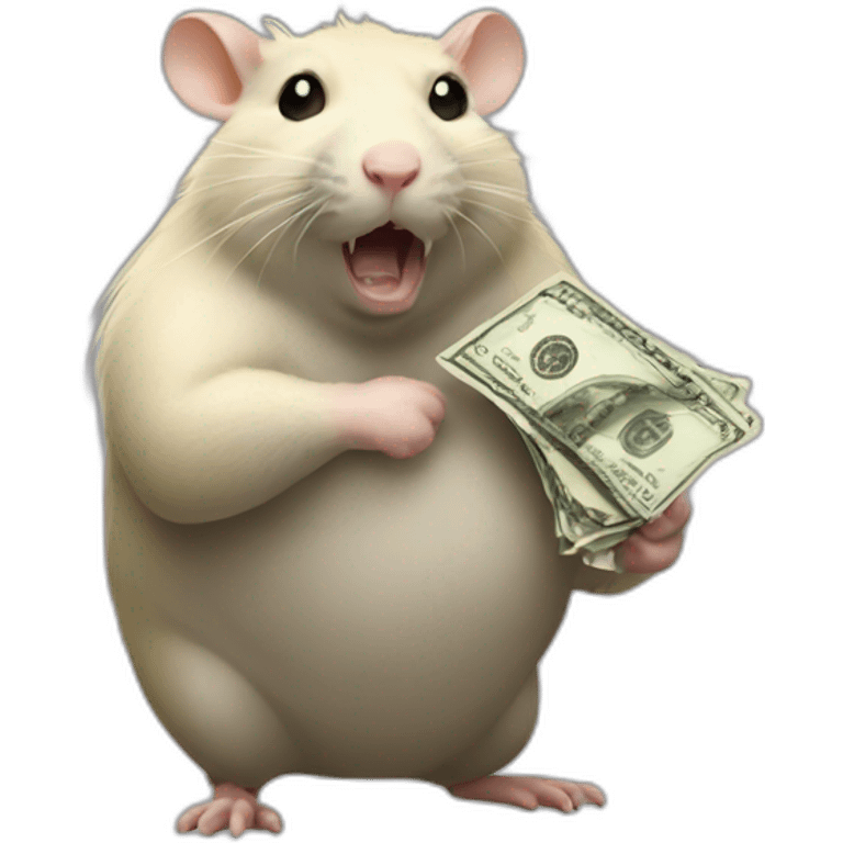 Angry fat Rat standing up with long blond hair holding money emoji