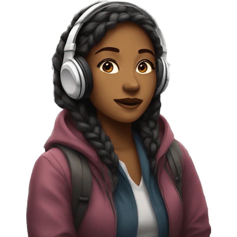 a young woman wearing headphones on the subway emoji