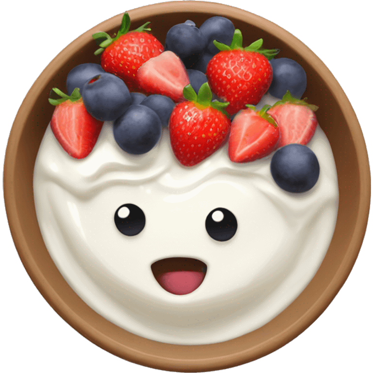 fruit yogurt bowl with strawberries and grapes emoji