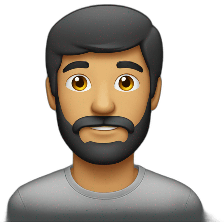 diseñador gráfico, hombre, remera negra, laptop, con barba emoji