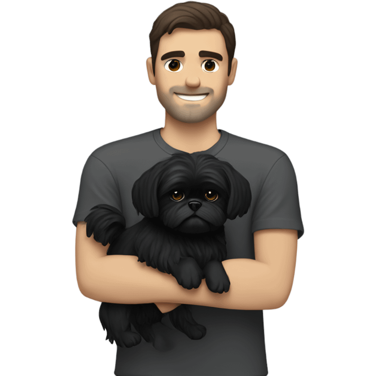 Dark haired Man hugging black shih tzu  emoji