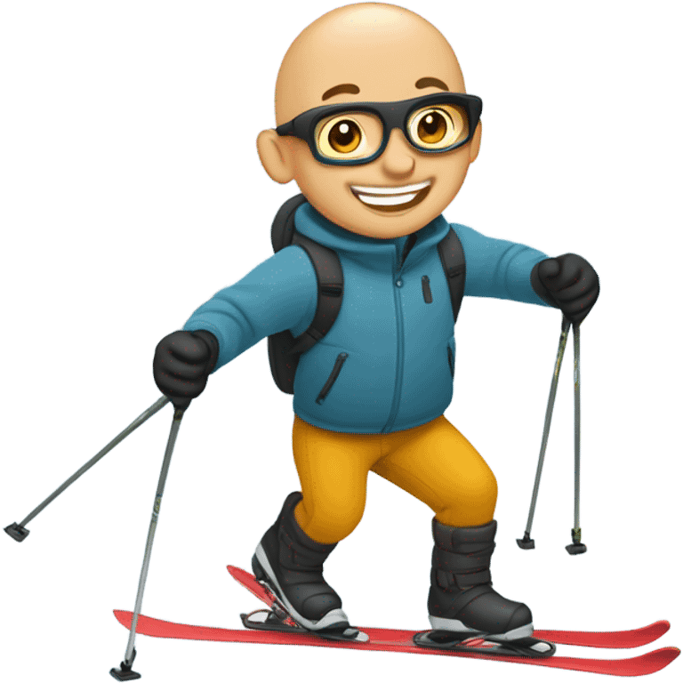 bald boy enjoying nature while skiing without hat emoji