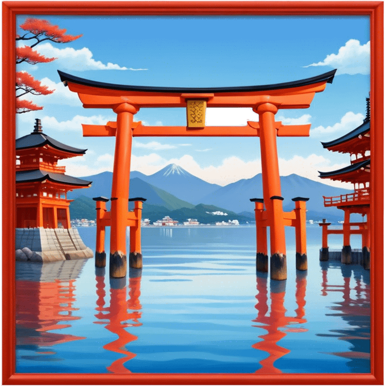 ​Cinematic Realistic Itsukushima Shrine, depicted as the iconic floating torii gate and shrine complex on the water, with vibrant vermilion hues contrasting against the serene blue sea and sky, rendered with intricate architectural details and soft, ethereal lighting that captures its spiritual beauty, emoji