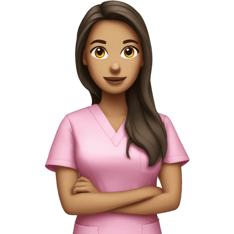 pretty brunette nurse with long hair in pink scrubs emoji