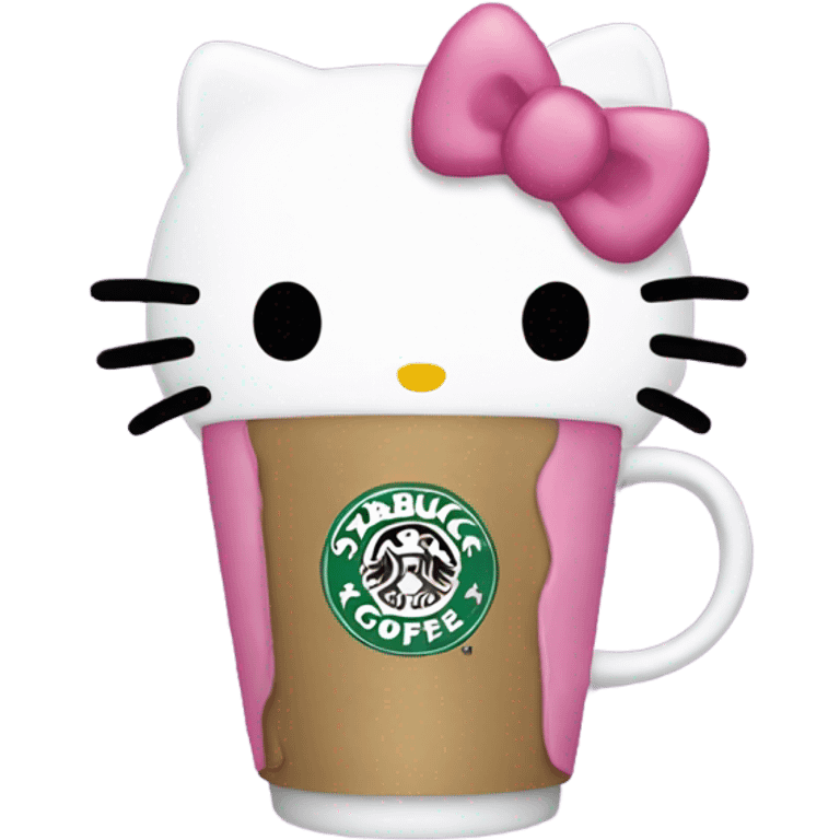 hello kitty holding starbucks coffee emoji