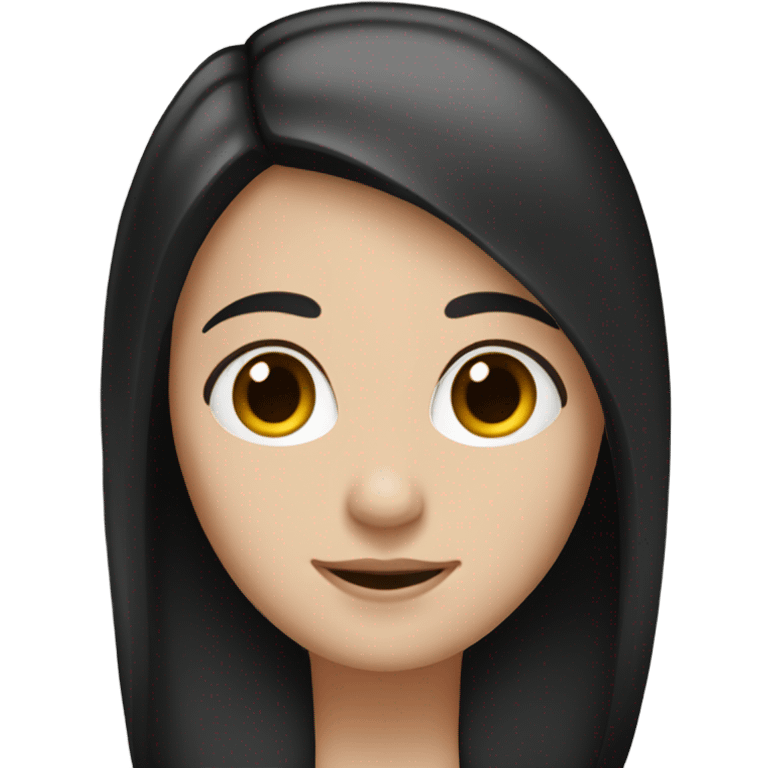 shoulder length emoji of white girl with down long straight black hair dark brown eyes emoji