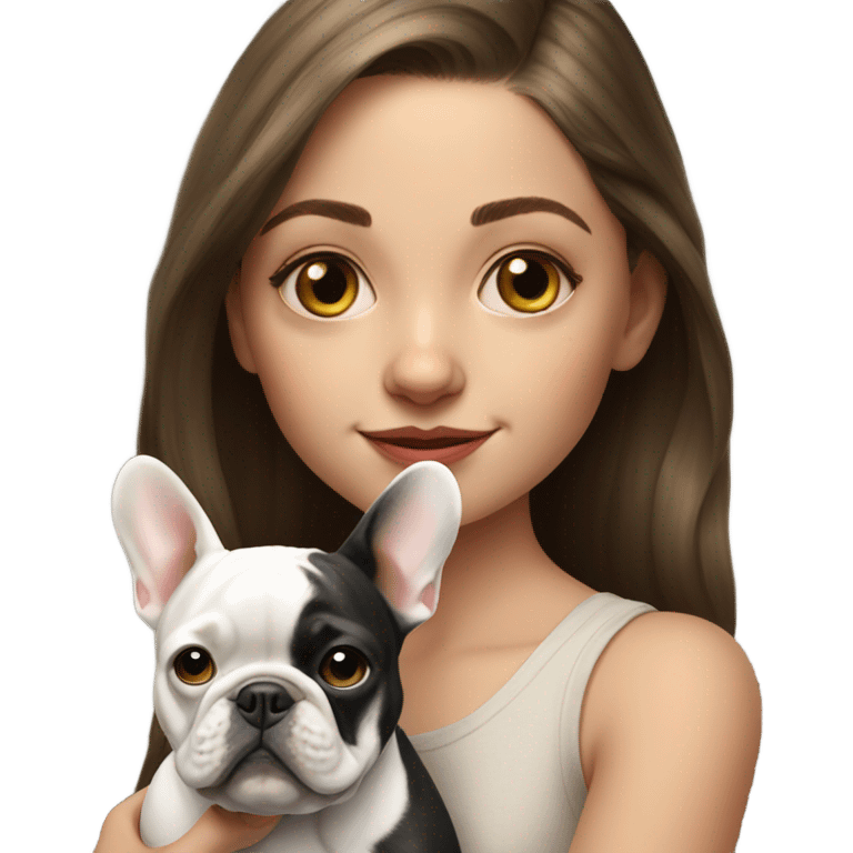 realistic portrait of girl with french bulldog  emoji