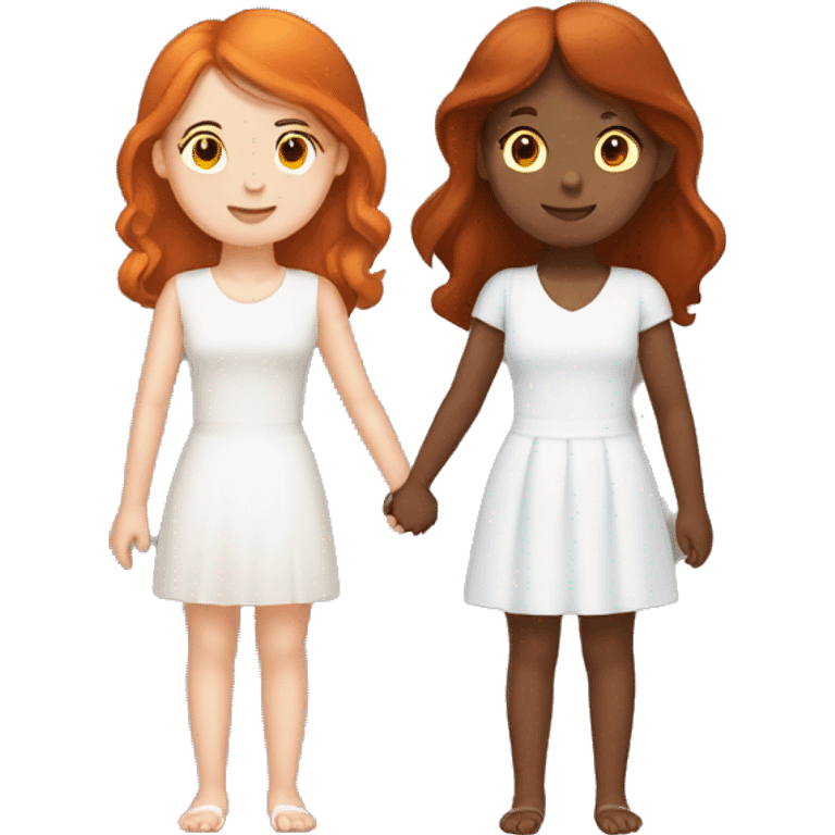 Redhead girl holding hands with brunette girl emoji