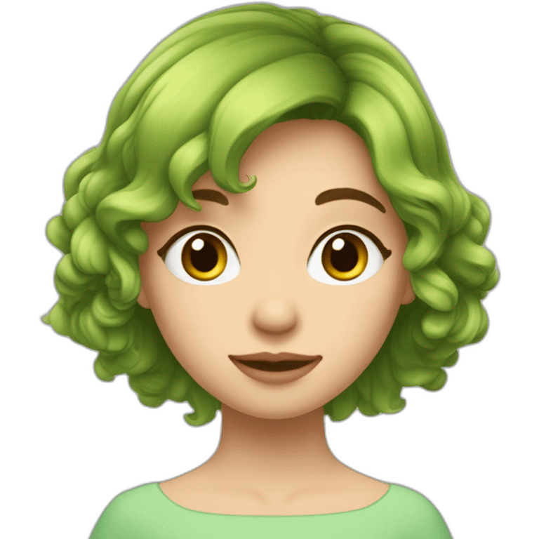 fille châtain cheveux long raide peau claire et yeux verts emoji