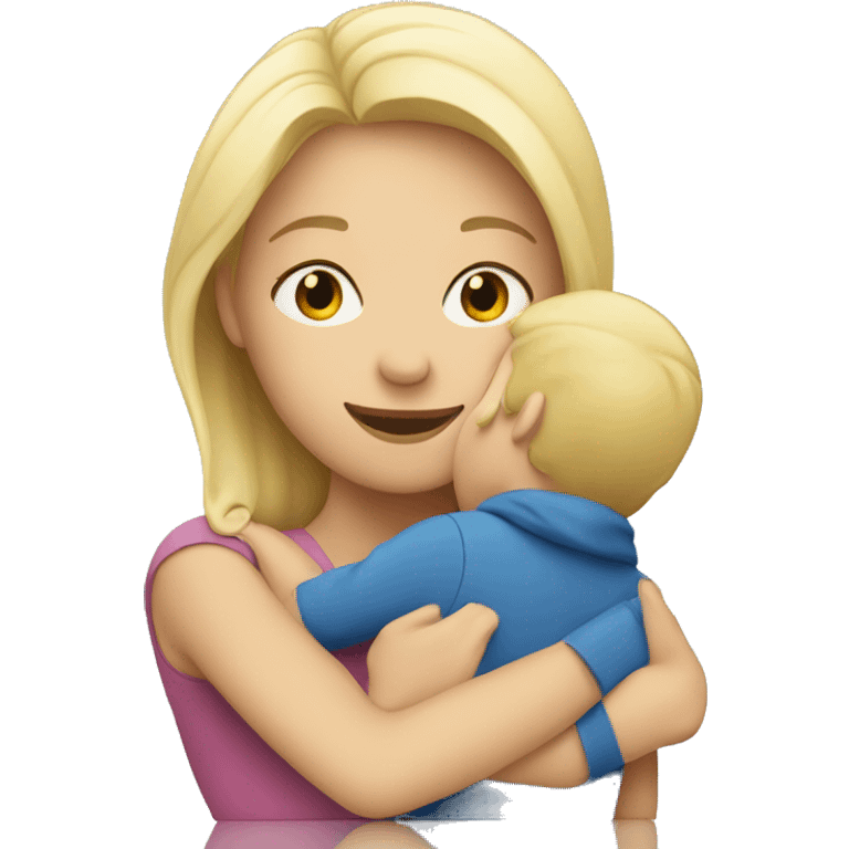 blonde woman hugging child emoji