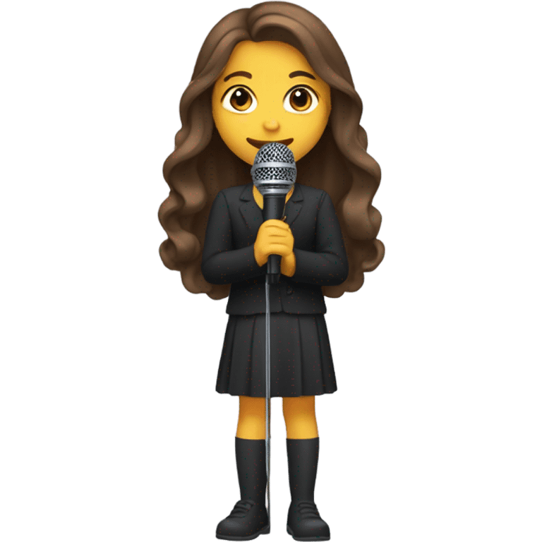 A brown-haired girl with long hair holding a microphone. emoji