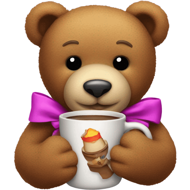 teddy bear with hot chocolate and a bow emoji