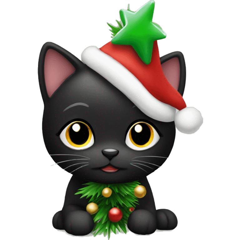 cute black cat with christmas tree emoji