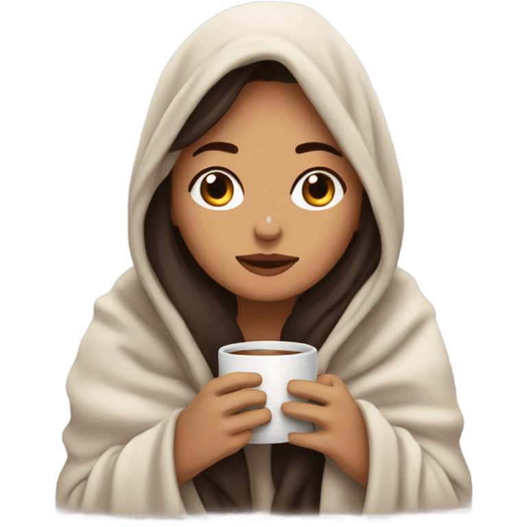 girl brunette inside a blanket sipping coffee eyes closed emoji