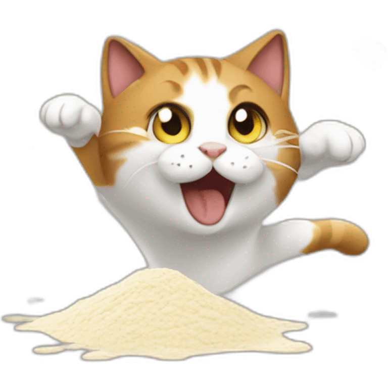 The cat's playing with flour emoji