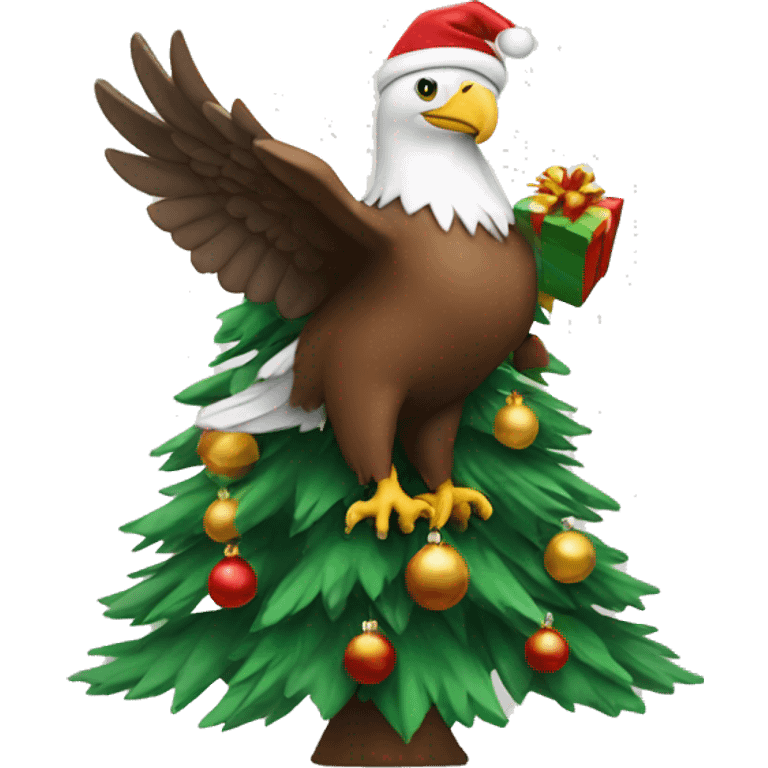 In eagle carrying a decorated Christmas tree emoji