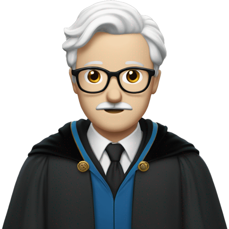 man with white skin,hair is straight and black, a black mustache, glasses, with a magic hat, ravenclaw emoji