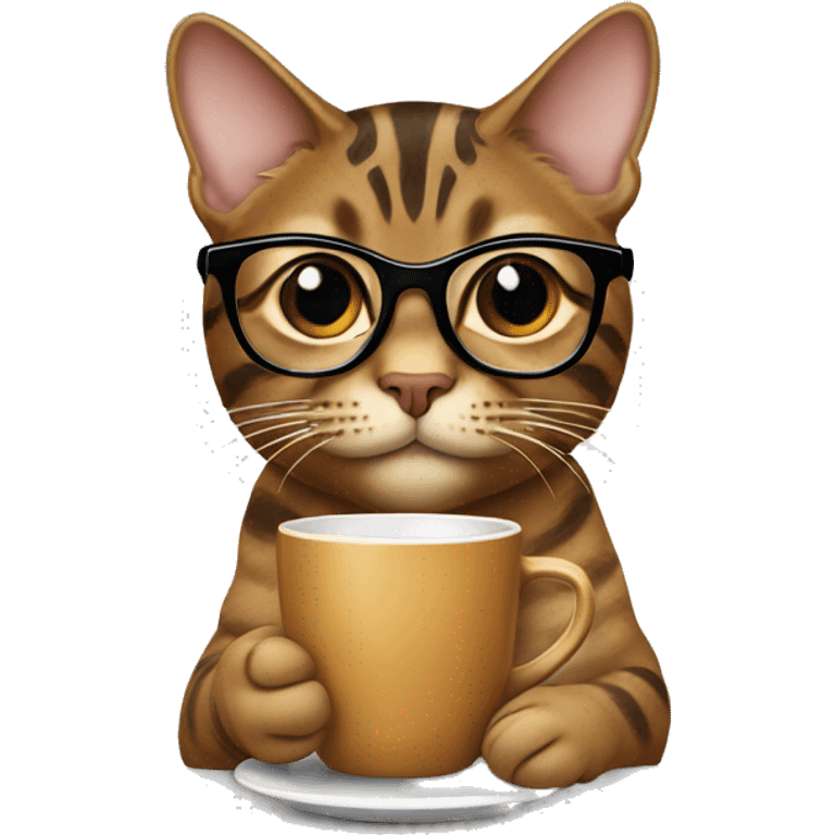 Brown Tabby cat in glasses drinking coffee  emoji