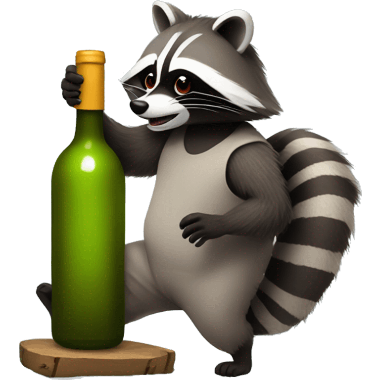 Racoon stealing a giant bottle of wine emoji