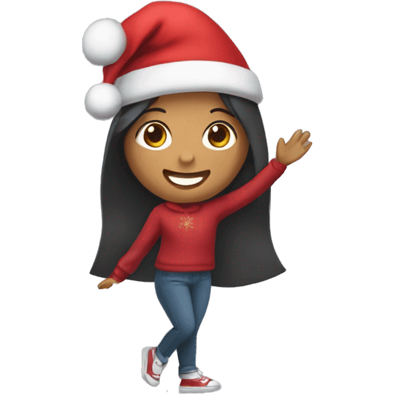 Girl holding a Christmas hat waving  emoji