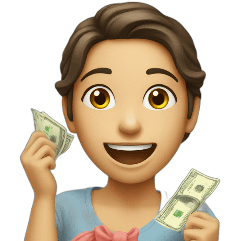 girl rejoices at money emoji