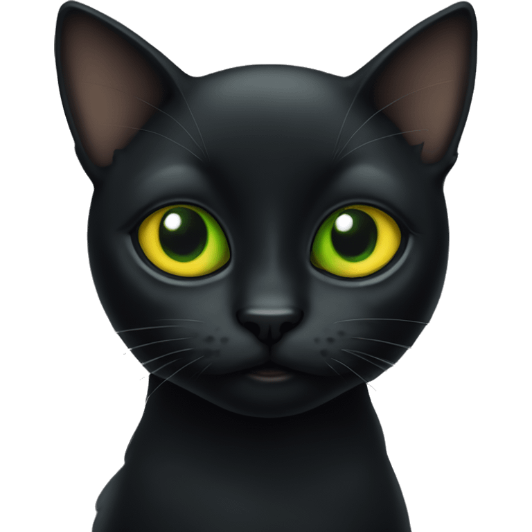 little black cat with one green eye and one yellow eye emoji