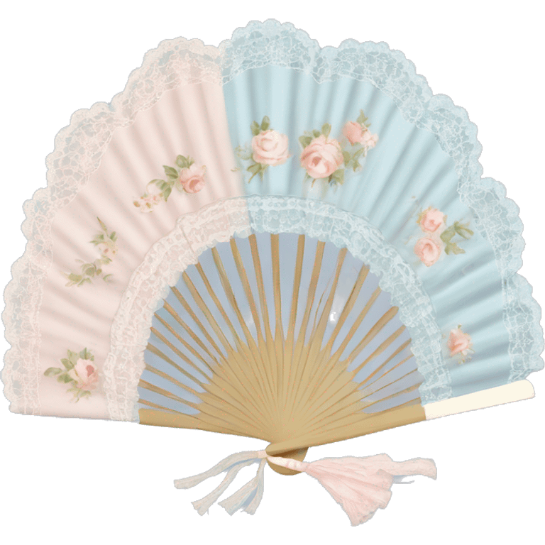 Rococo hand fan pale pink and pale blue and beige with lace emoji