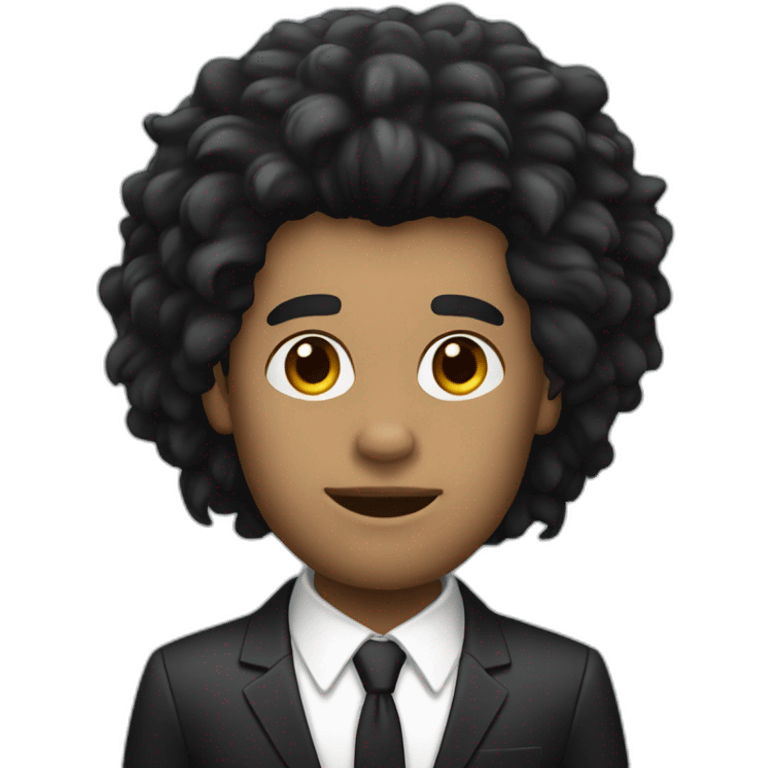 man with black lion's mane hair and wearing a suit emoji